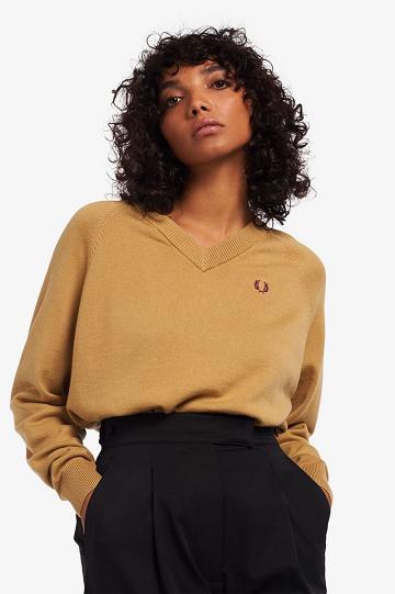 Dzianina Fred Perry V-Neck Jumper Damskie Szare | PL 1939PLLO